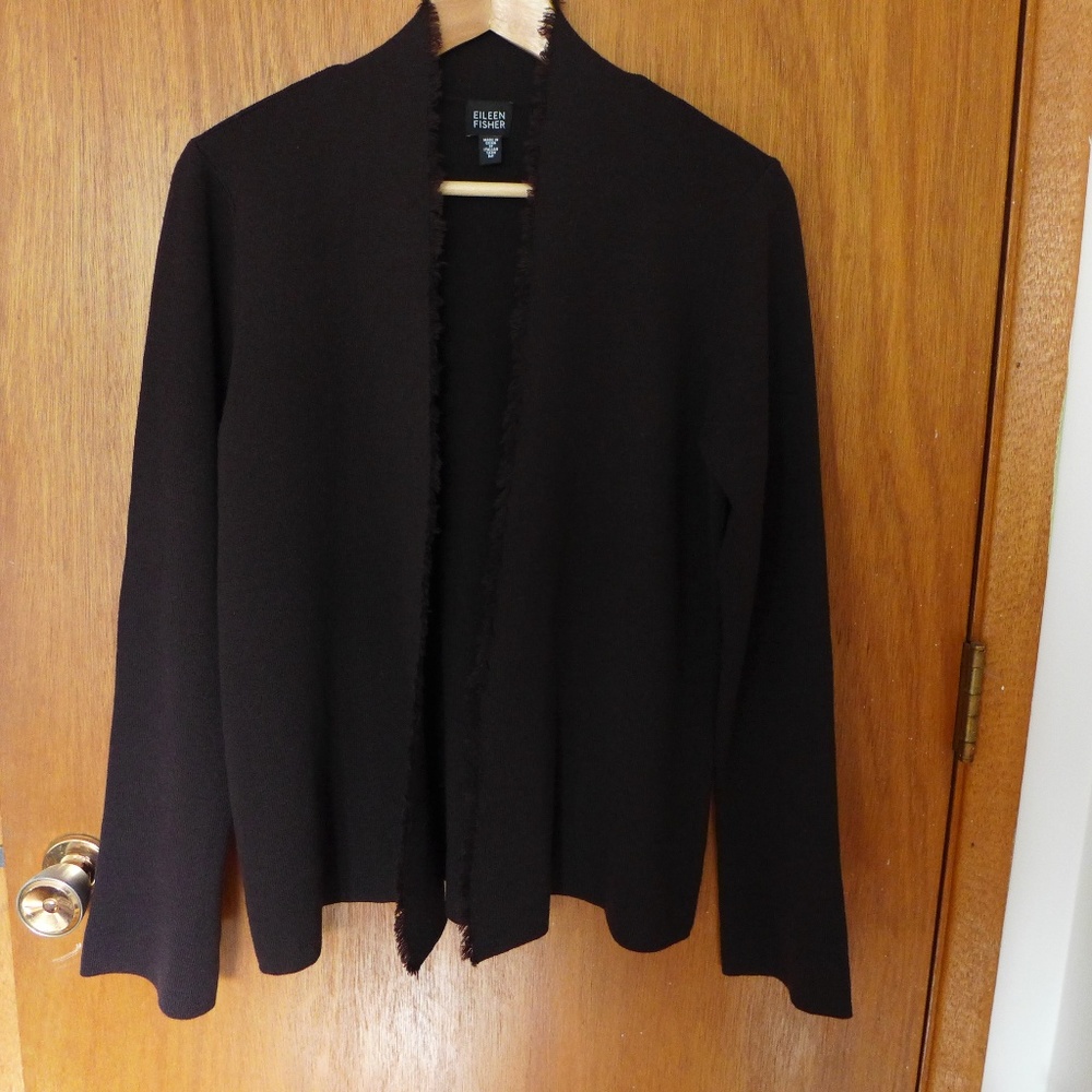 Eileen Fisher brown merino cardigan jacket EUC